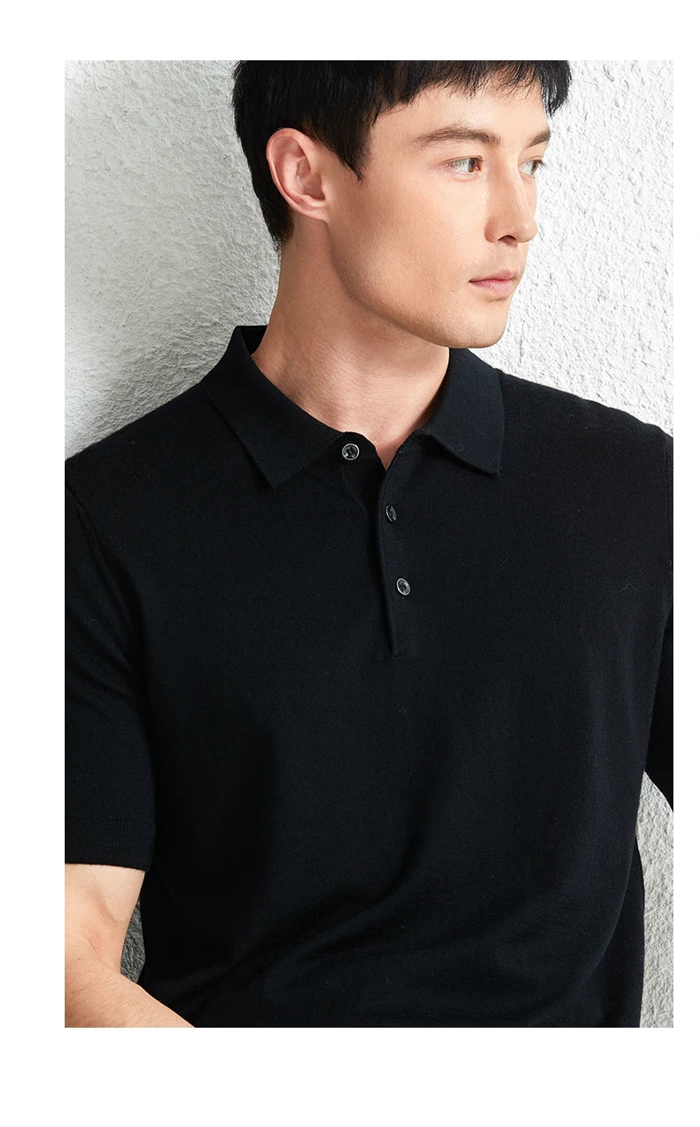 Men Short Sleeve Wool Polo Knit