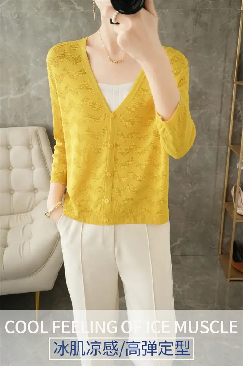 Women Knitted V-Neck Sun Protection Cardigan