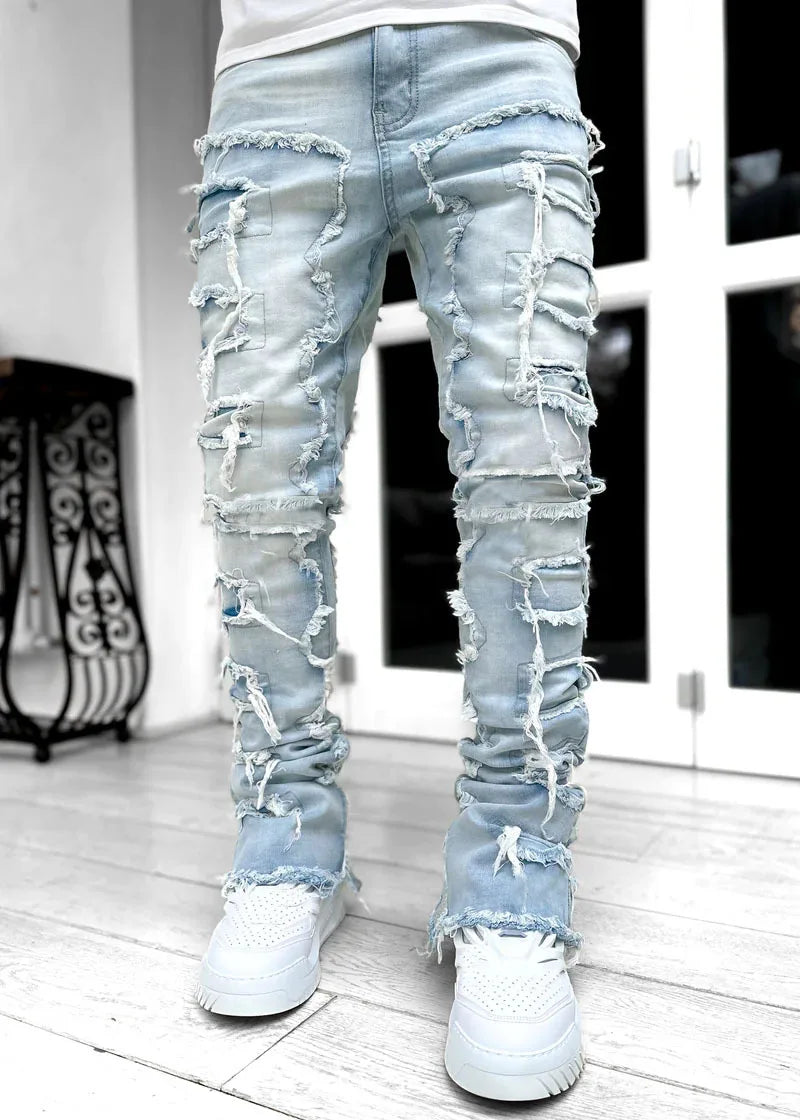 Men Patchwork Baggy Jeans