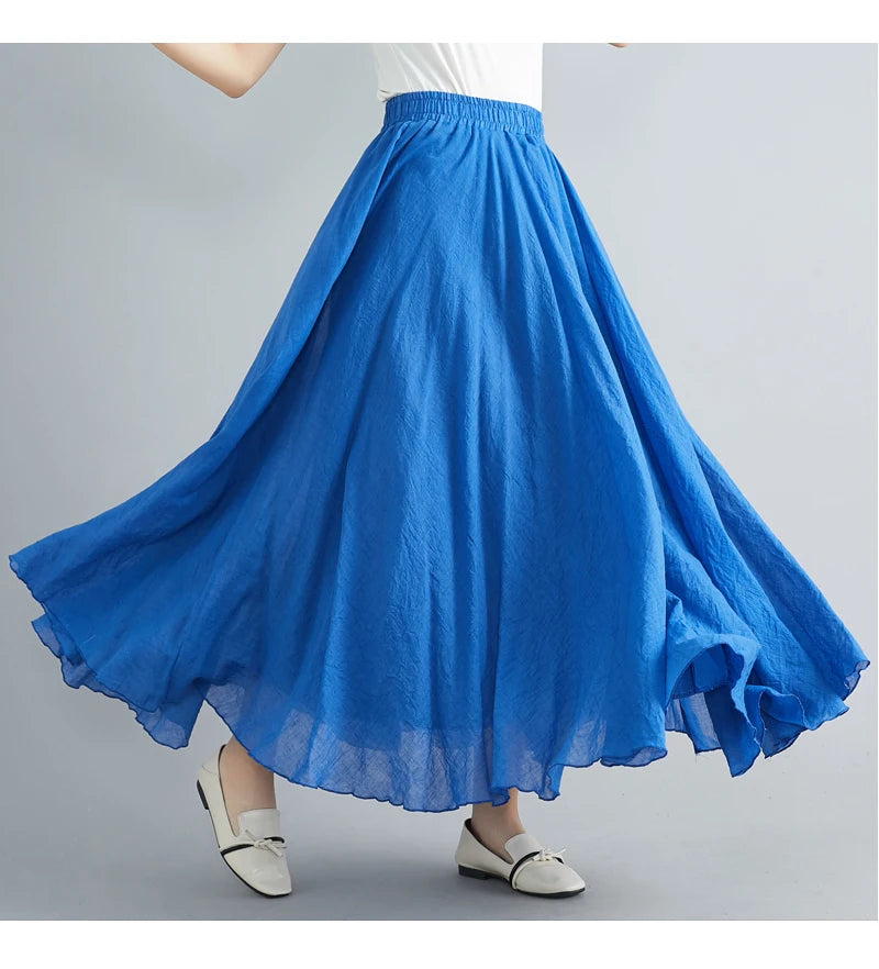 Women Cotton Linen Maxi Skirt