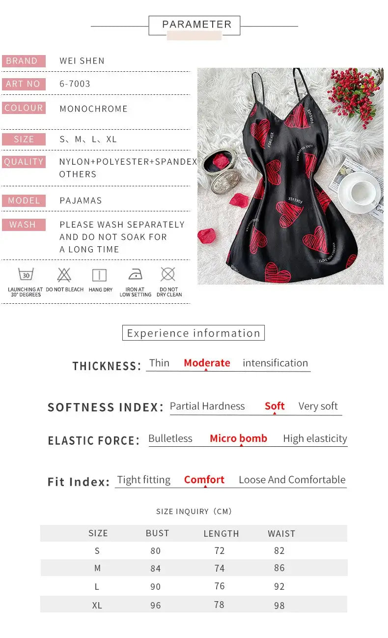 Women Satin Mini Slip Nightdress V-Neck Sleepwear