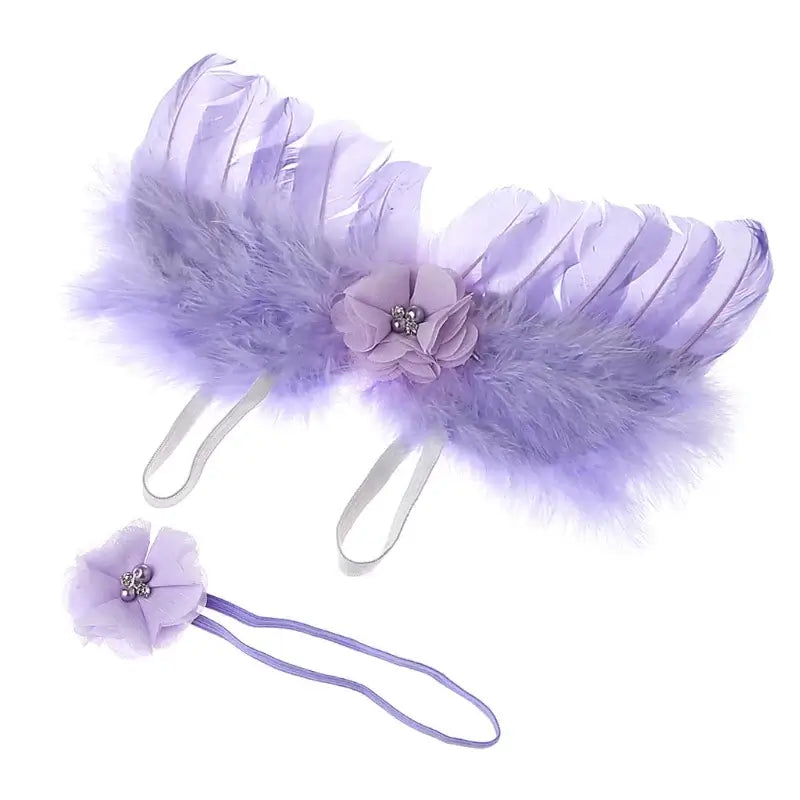 Baby angel wing costume set with headband in purple, perfect for newborn photography props and outfits.