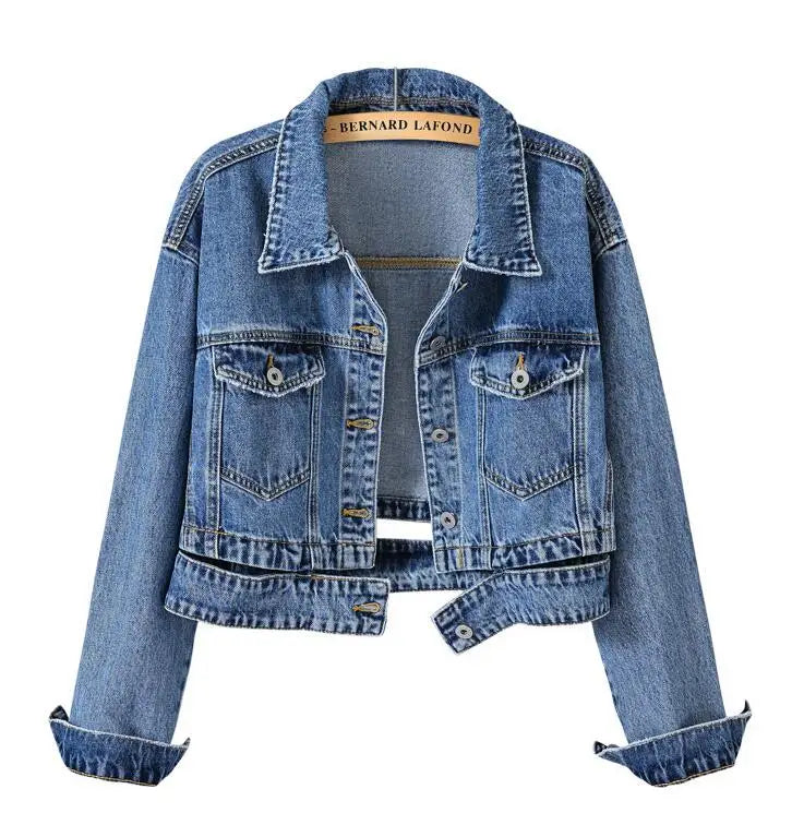 Women's Black Lapel Denim Coat