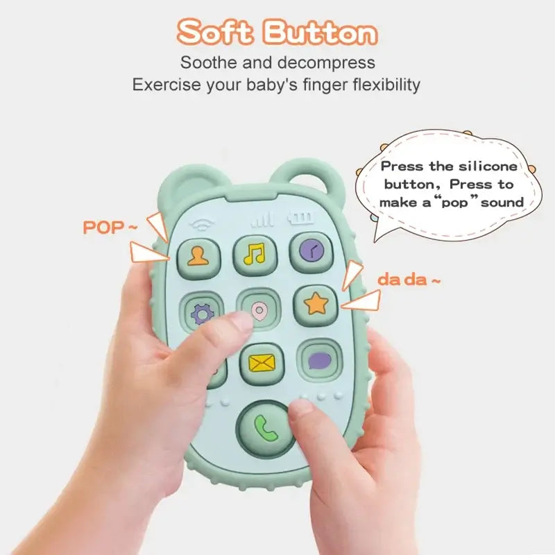 Baby toy with soft buttons for finger flexibility, featuring cute bear design, helps soothe and engage infants.