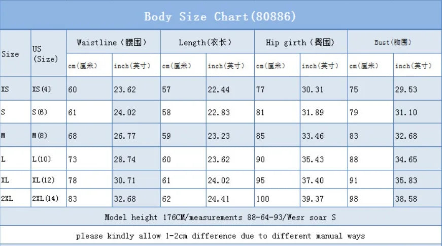 Body size chart for velvet strapless lace-up bodysuit nightwear showing measurements in cm and inches for various sizes.