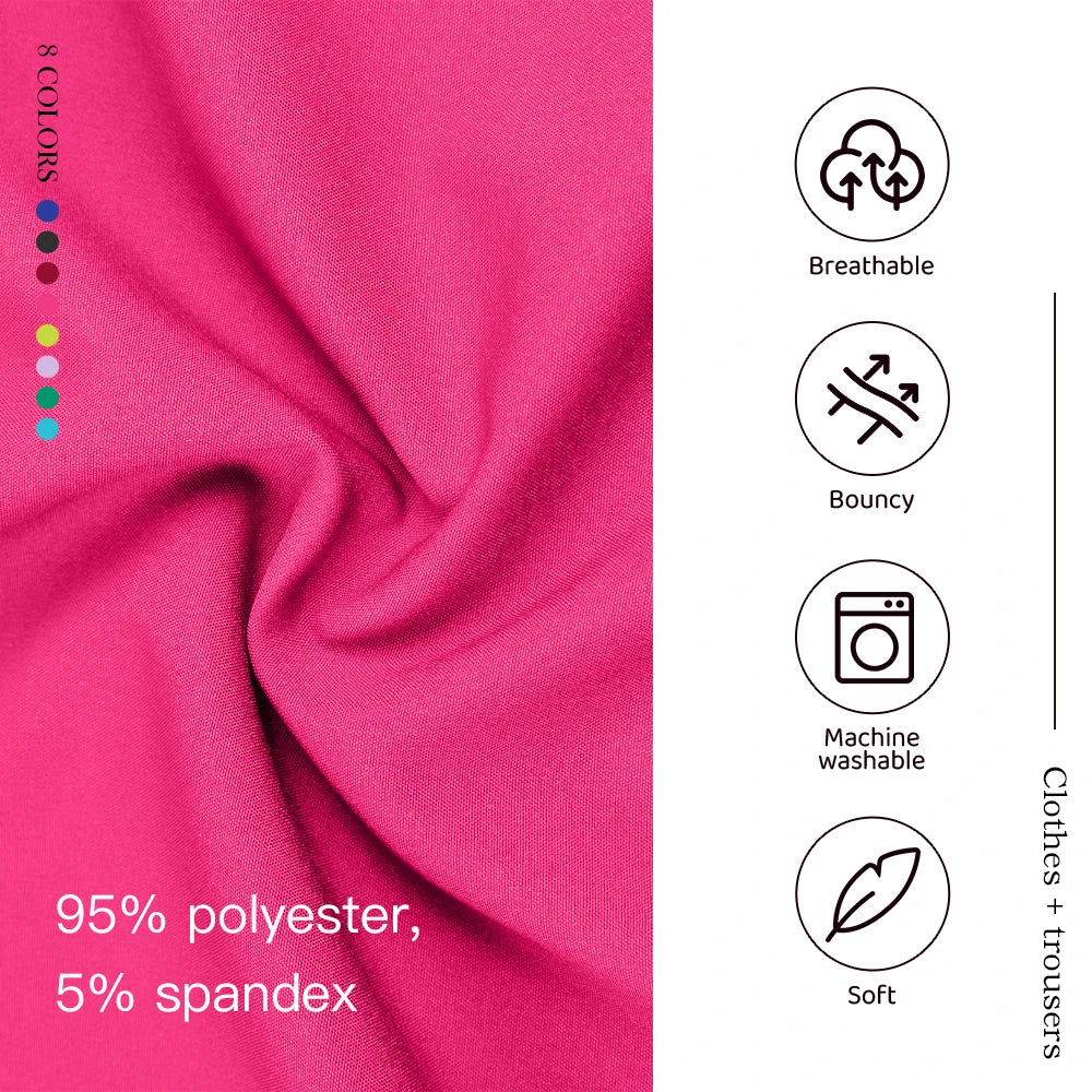 Close-up of pink fabric showcasing 95% polyester and 5% spandex, highlighting breathable and soft qualities.
