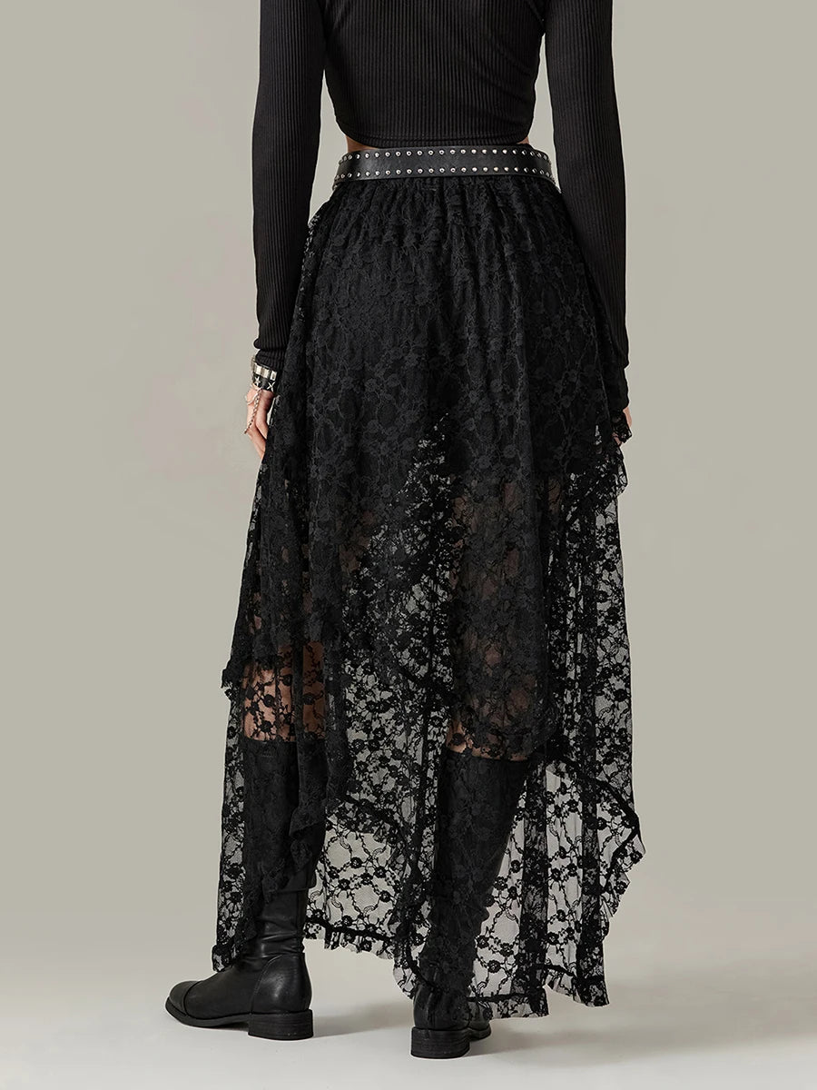 Women Navy Lace Maxi Skirt
