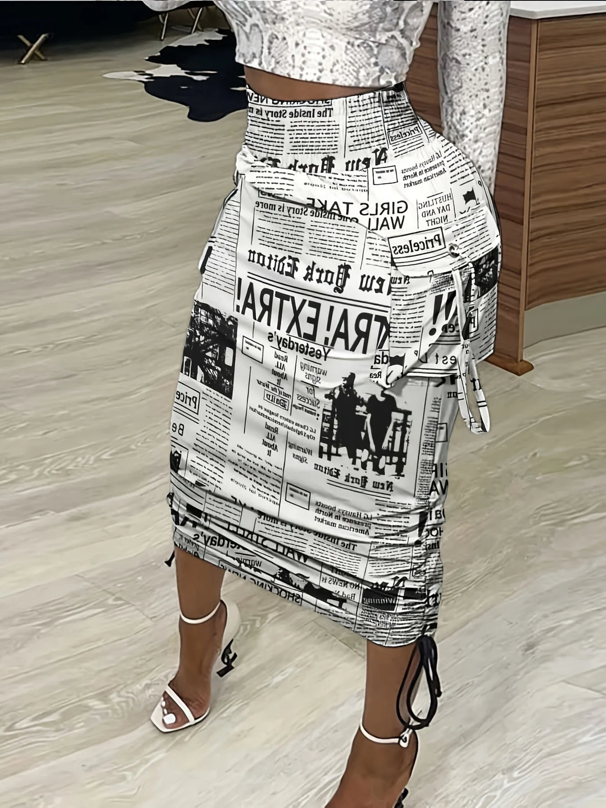 Women Drawstring Bodycon Skirt