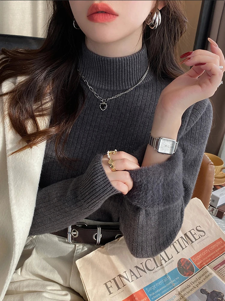 Women's Retro Red Turtleneck Sweater