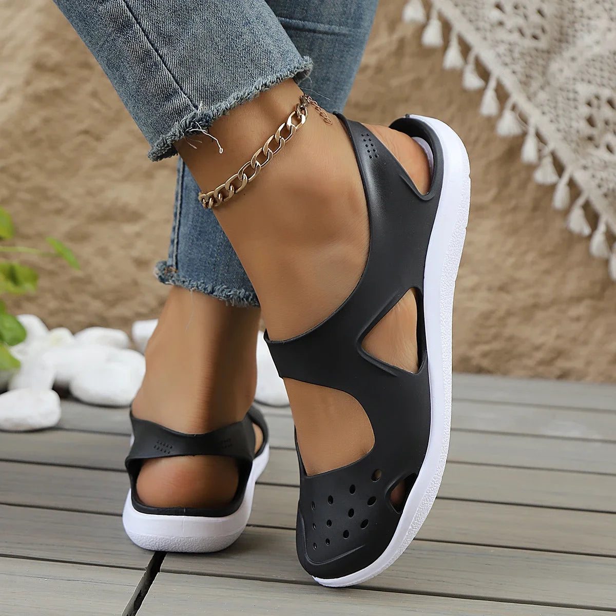 Women Plastic Flat Sandals Casual Espadrilles