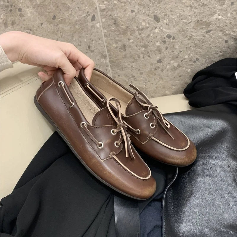 Women Loafers – Genuine Leather Lace-Up Flats 2025