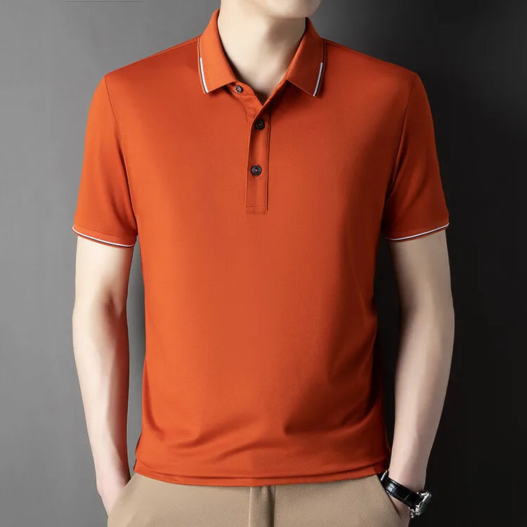 Men Luxury Silk Cotton Polo Shirt