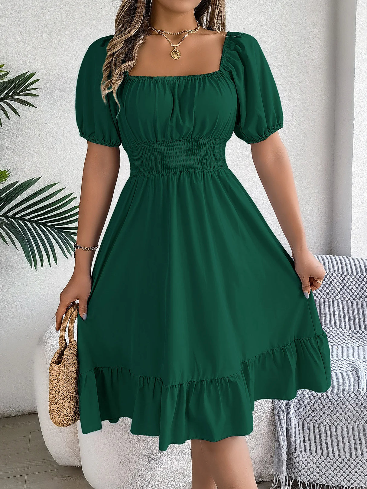 Women Square Neck Summer Dress