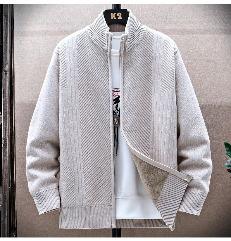 Men Fleece Knit Cardigan Jacket