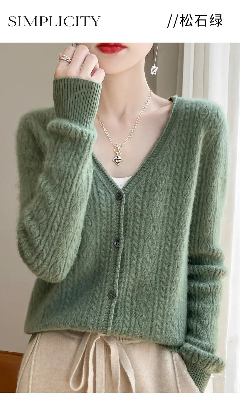 Women Merino Wool Cashmere Cardigan