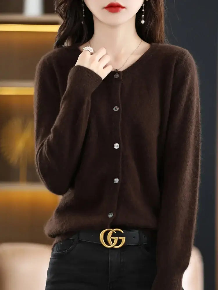 Women Mink Cashmere Knit Cardigan