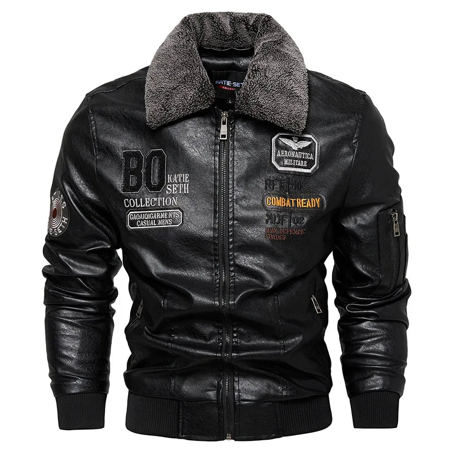 Men's Plus Size PU Motorcycle Suit – Fleece Jacket