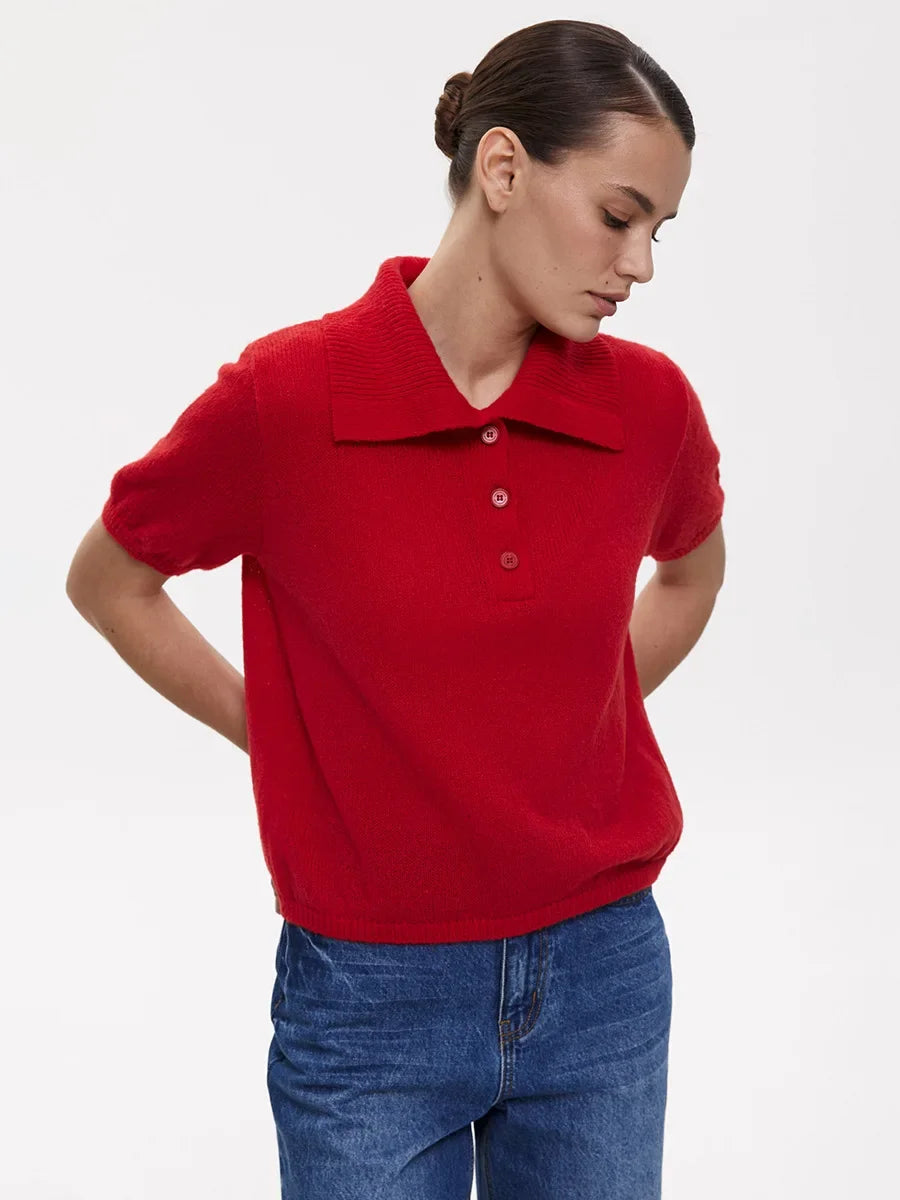 Women's Polo Collar Hollow Knit Sweater