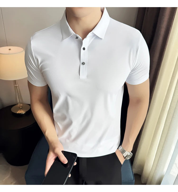 Men Ice Silk Polo Shirt Brown Top