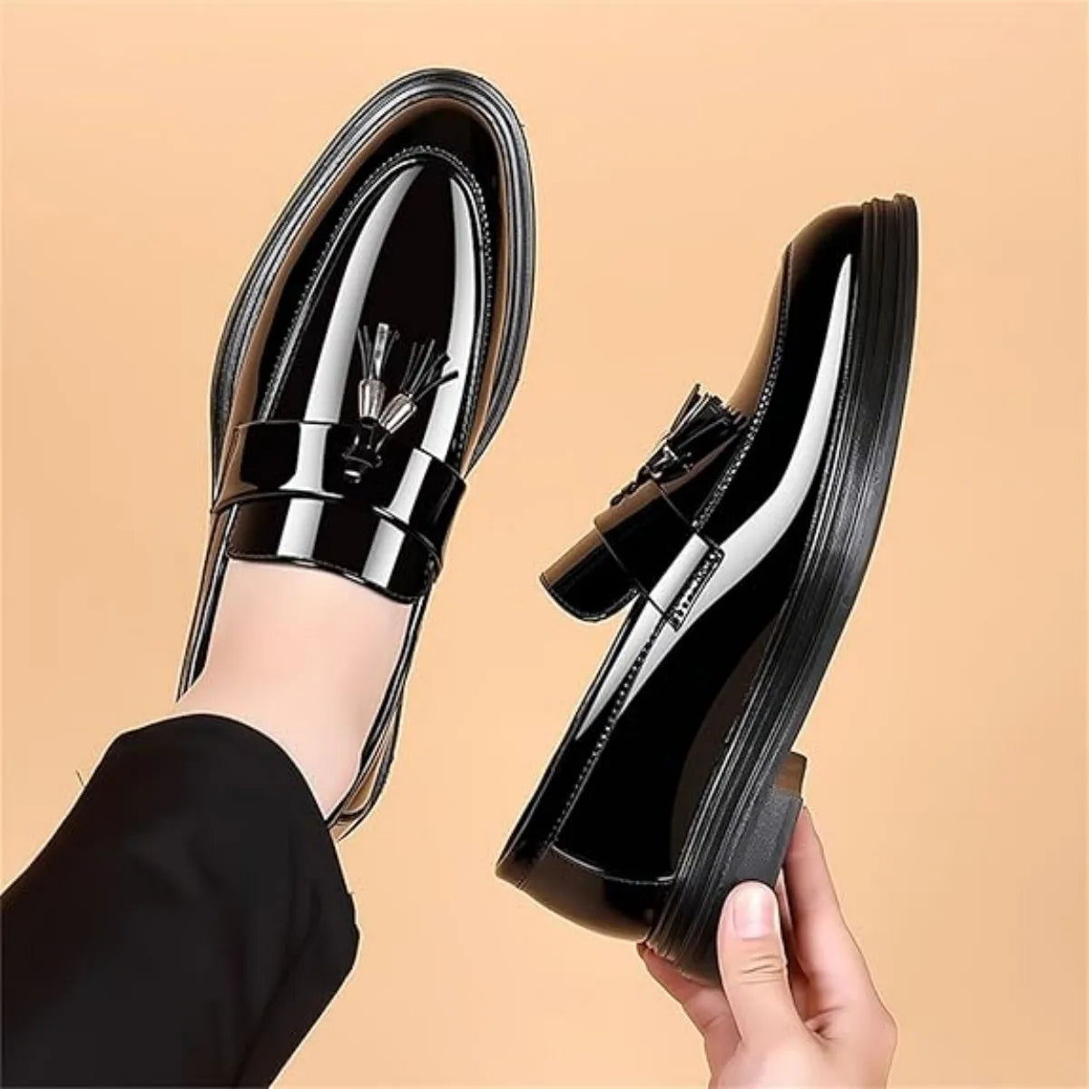 Men Patent Leather Tassel Loafers