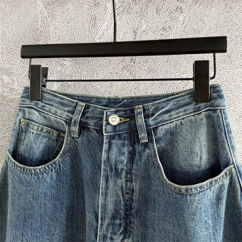 Women Retro Washed Straight Leg Jeans