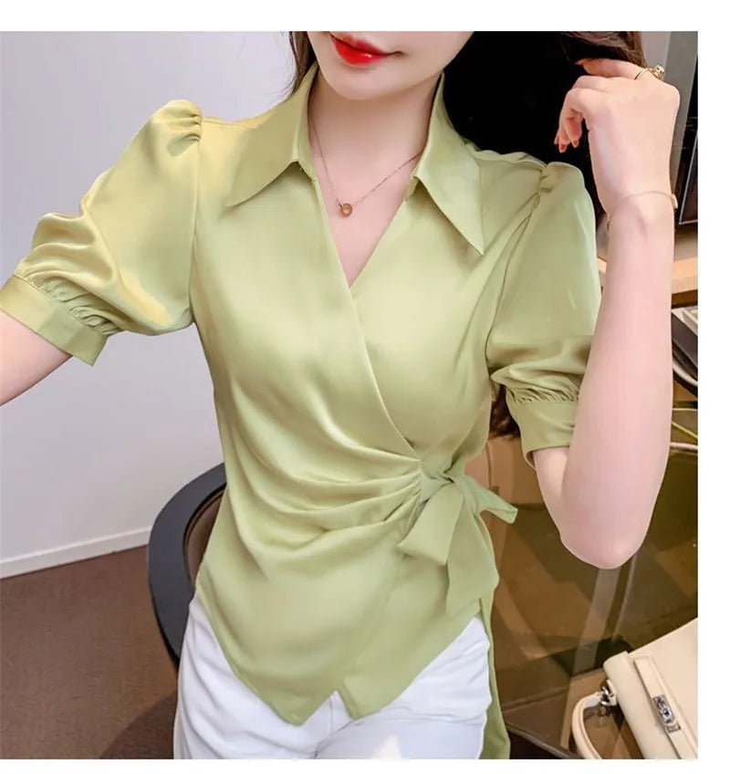 Chiffon V-Neck Short Sleeve Women's Jacket