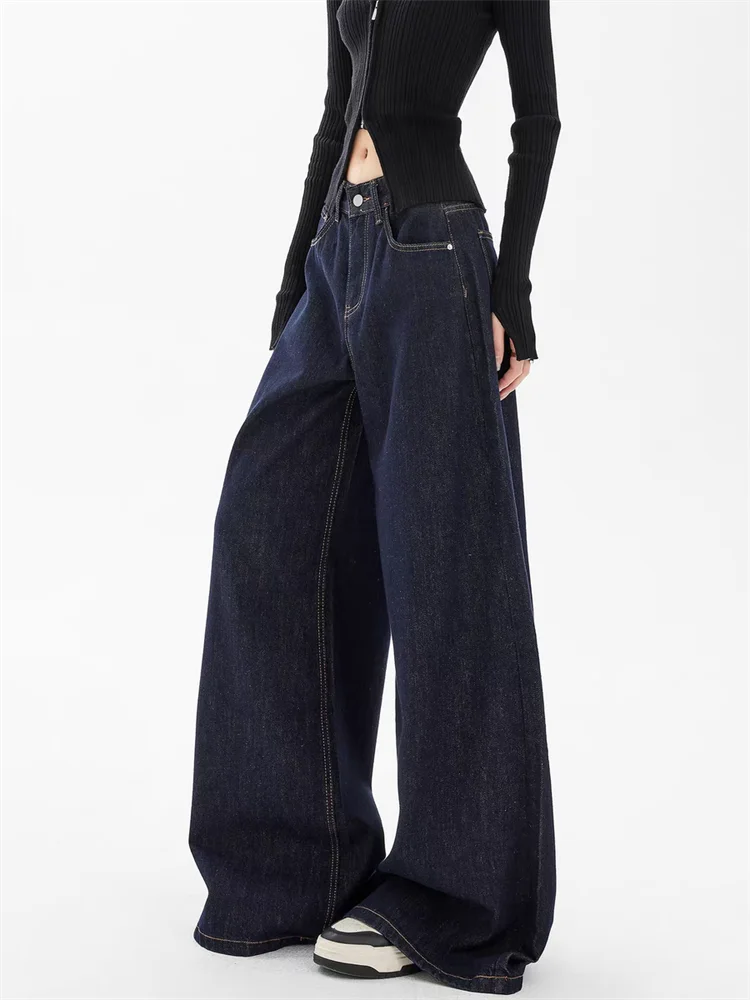 CoolGlide™ – Solid Baggy Denim Pants (Straight Fit, Deep Blue Wide Leg)