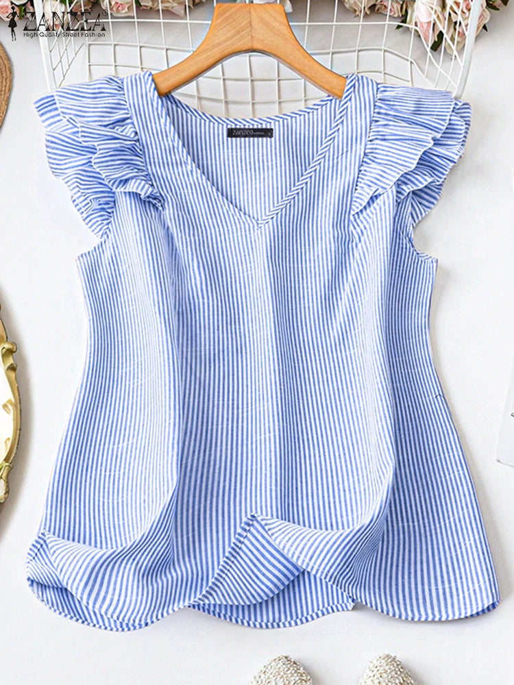 Women Striped Sleeveless V-Neck Top