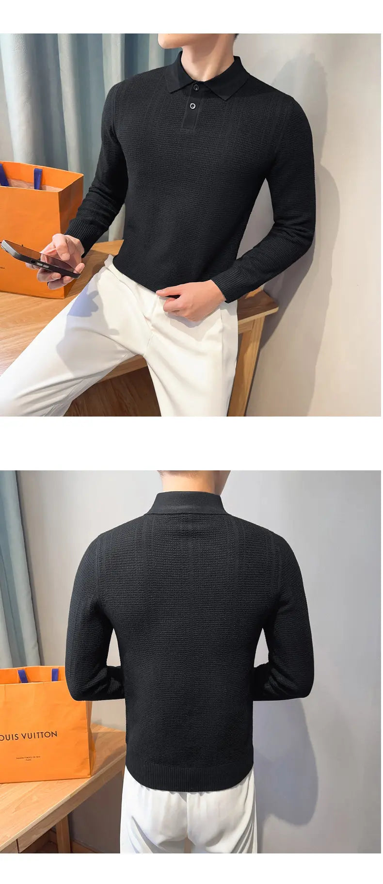Men's Turn Down Collar Knit Sweater