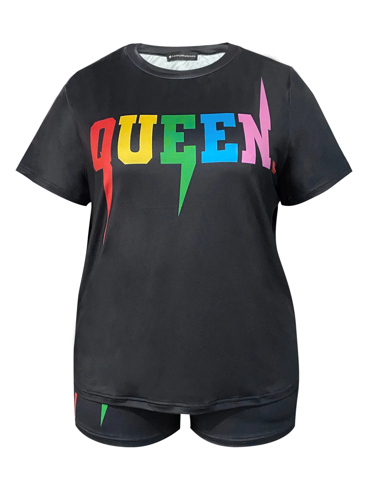 Plus Size Letter Print Shorts Set