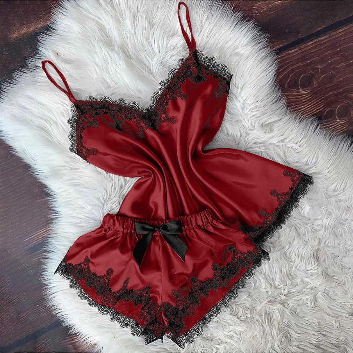 Women Velvet Cami Pajama Set with Bow