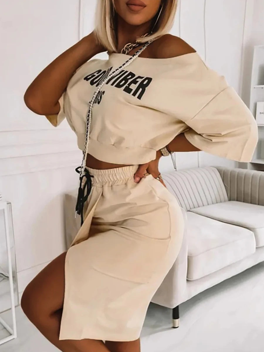 Plus Size One Shoulder Skirt Set