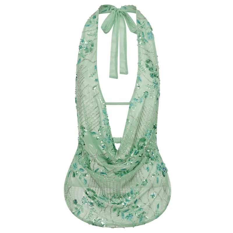 Women Sequin Deep V Tank Top