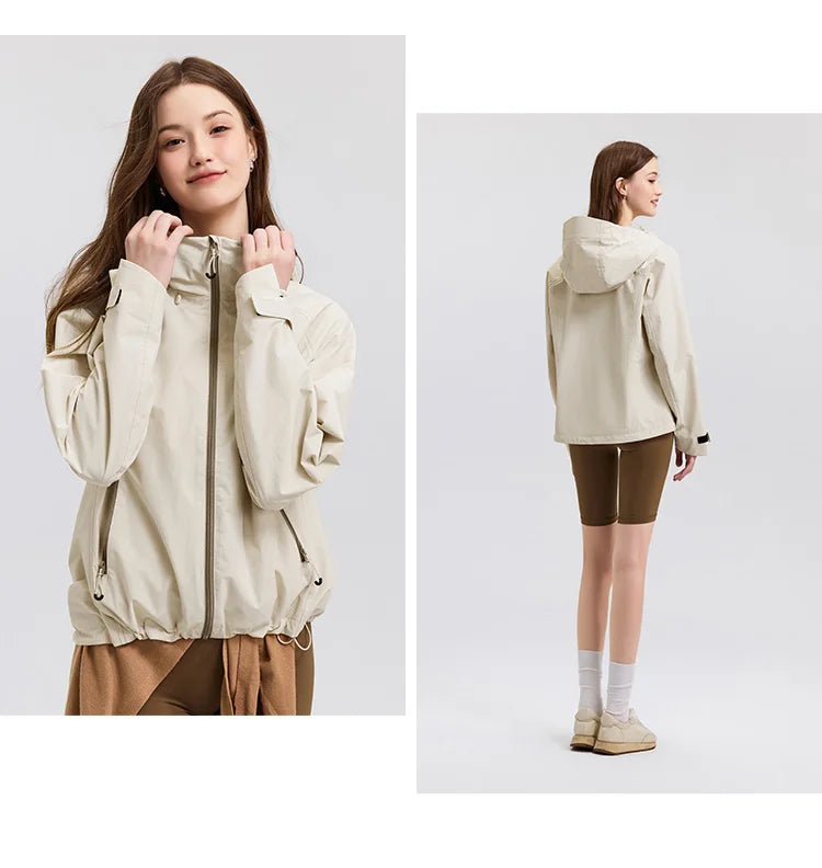 Women's Windproof Raglan Hooded Spring Jacket