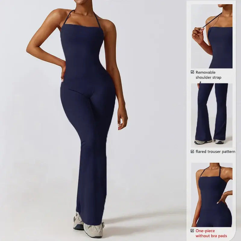 Women Backless Flared Yoga Jumpsuit