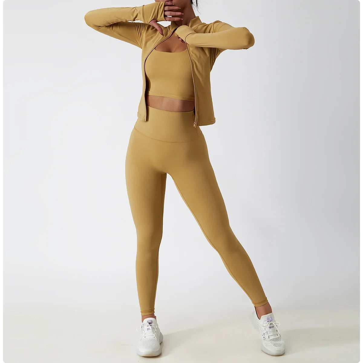 Women's Zip Long Sleeve Yoga Jacket – Slim Fit Gym Training Top