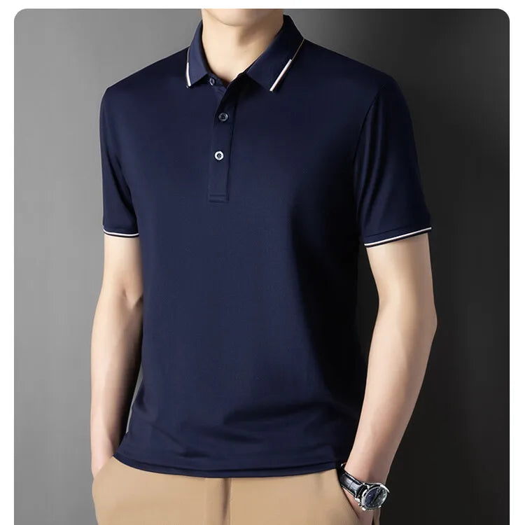 Men Luxury Silk Cotton Polo Shirt