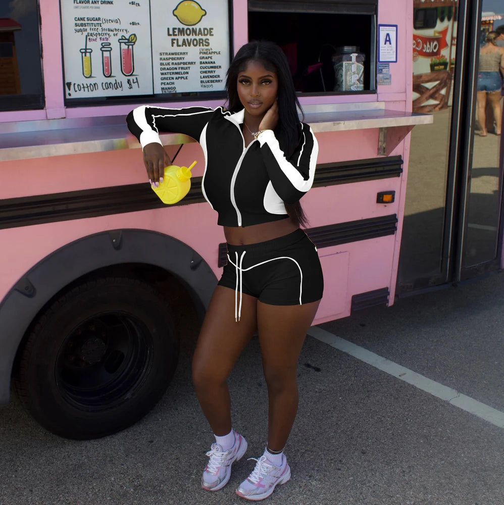 Colorblock Crop & Shorts Tracksuit