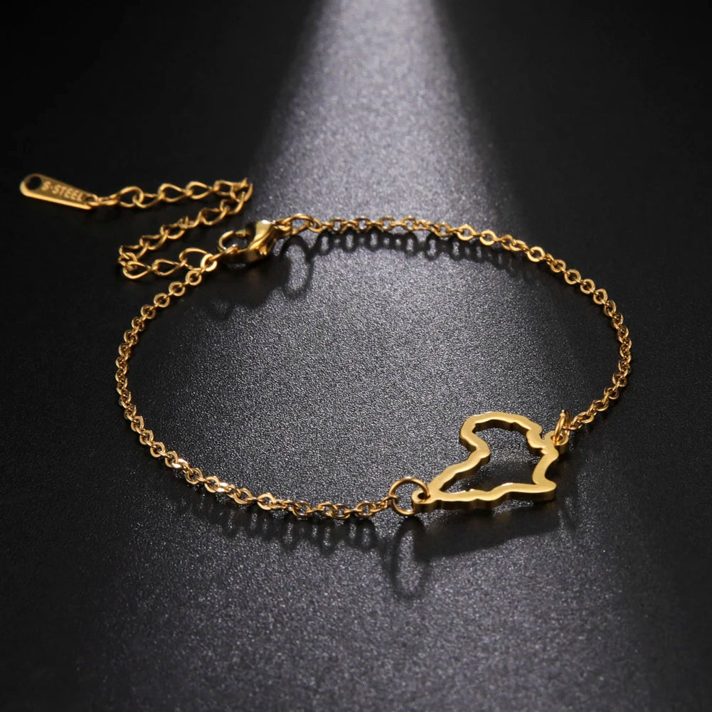 African map gold bracelet for women, stylish stainless steel jewelry for daily wear and gifting.