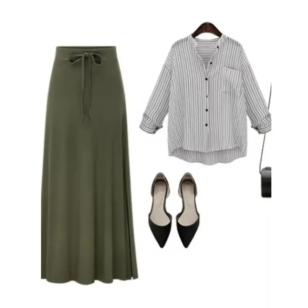 Women Knit Split Long A-Line Skirt
