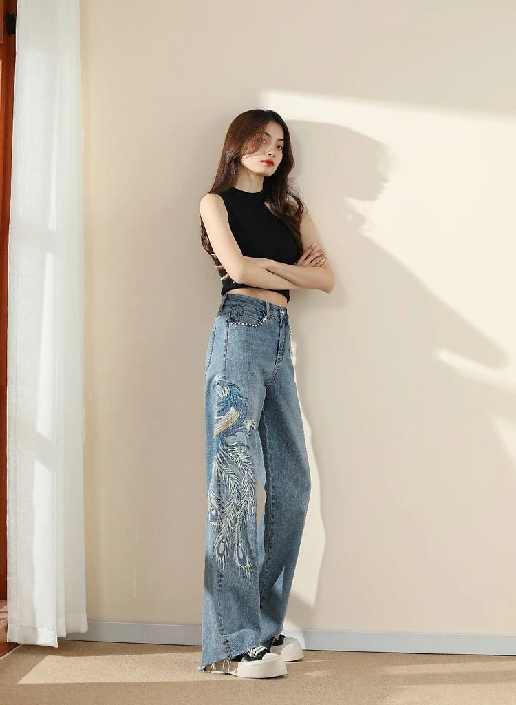 FlexCharm™ – Embroidered Loose Fit Jeans (Light Blue, S-XXXL Sizing)