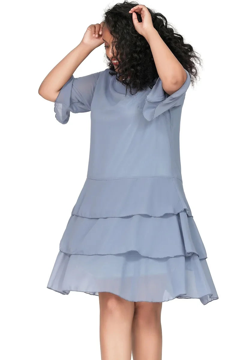 Women Tiered A-Line Chiffon Dress