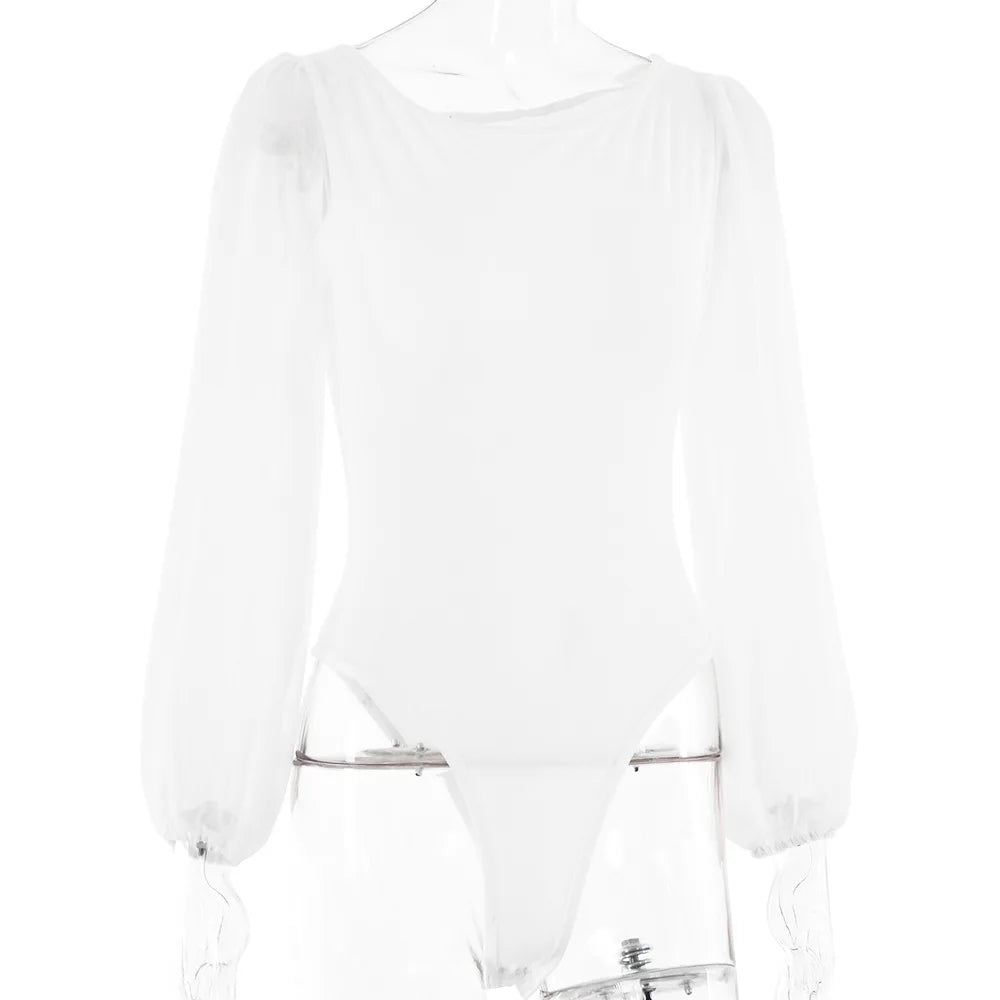 Women's Mesh Long Sleeve Bodysuit – Sexy Black White Bodycon Top