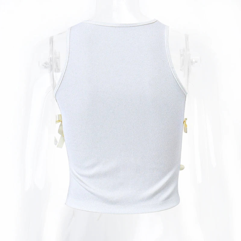 Aesthetic Bow Bandage Ribbed Crop Top