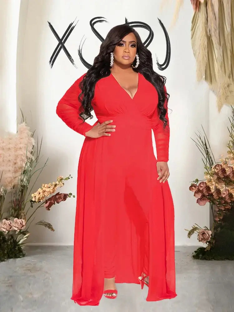 Women Mesh Lace Sleeve Pants Set