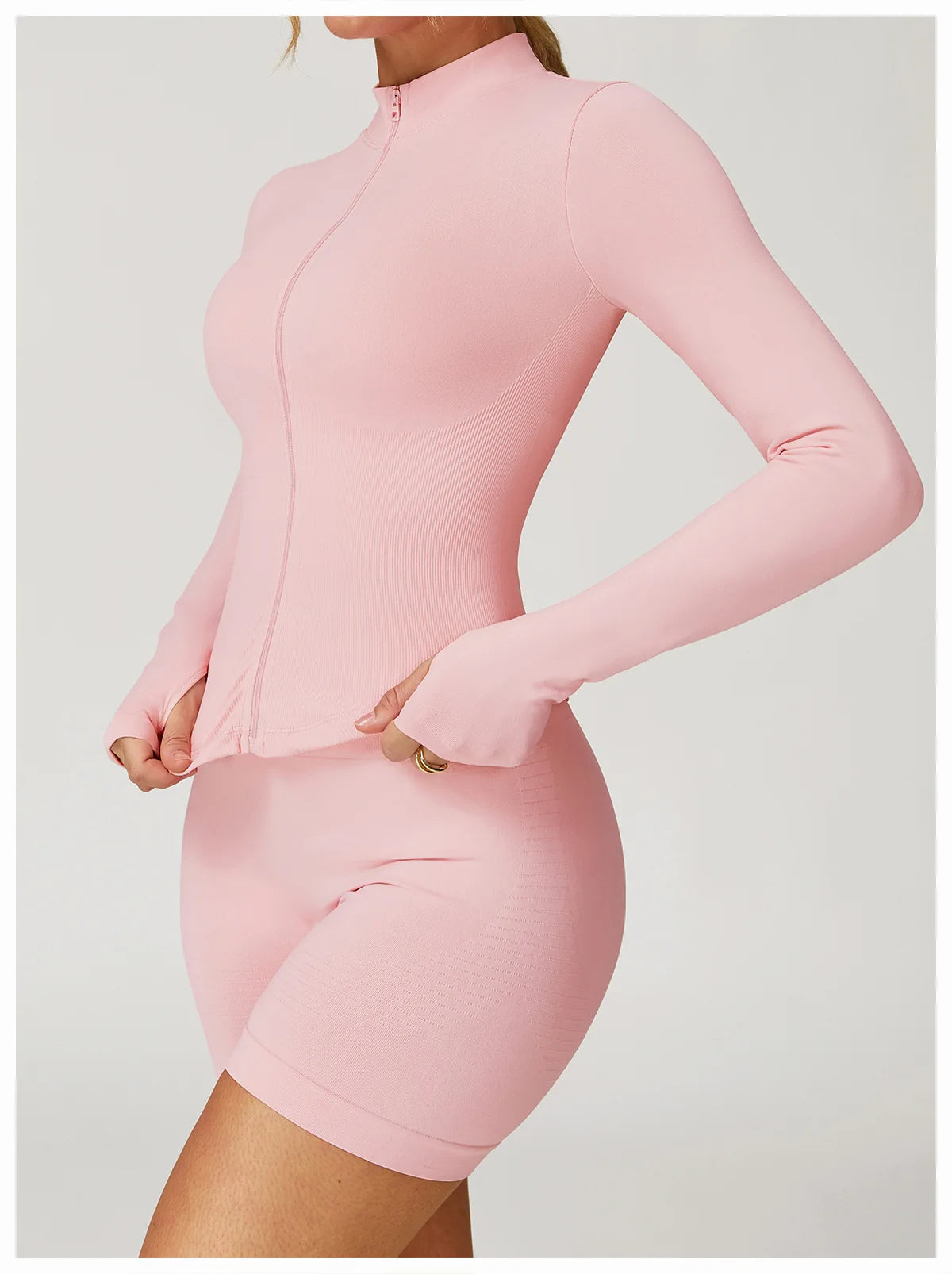 Ribbed Women's Yoga Jacket – Long Sleeve Standing Collar Fitness Top