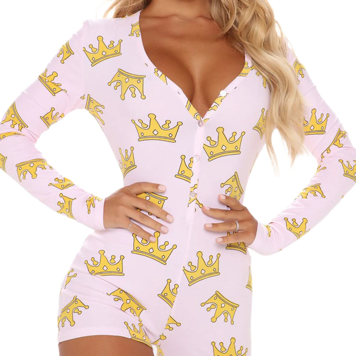 SleepFlick™ – Butt Flap V-Neck Pajama Romper (Playful, Cozy & Lounge-Friendly)
