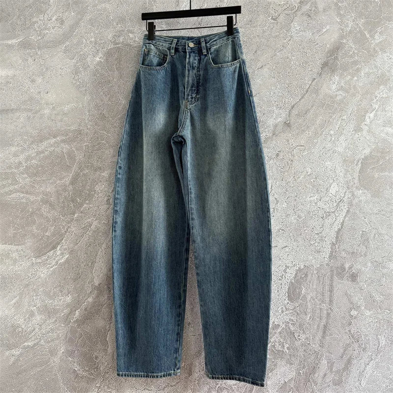 Women Retro Washed Straight Leg Jeans