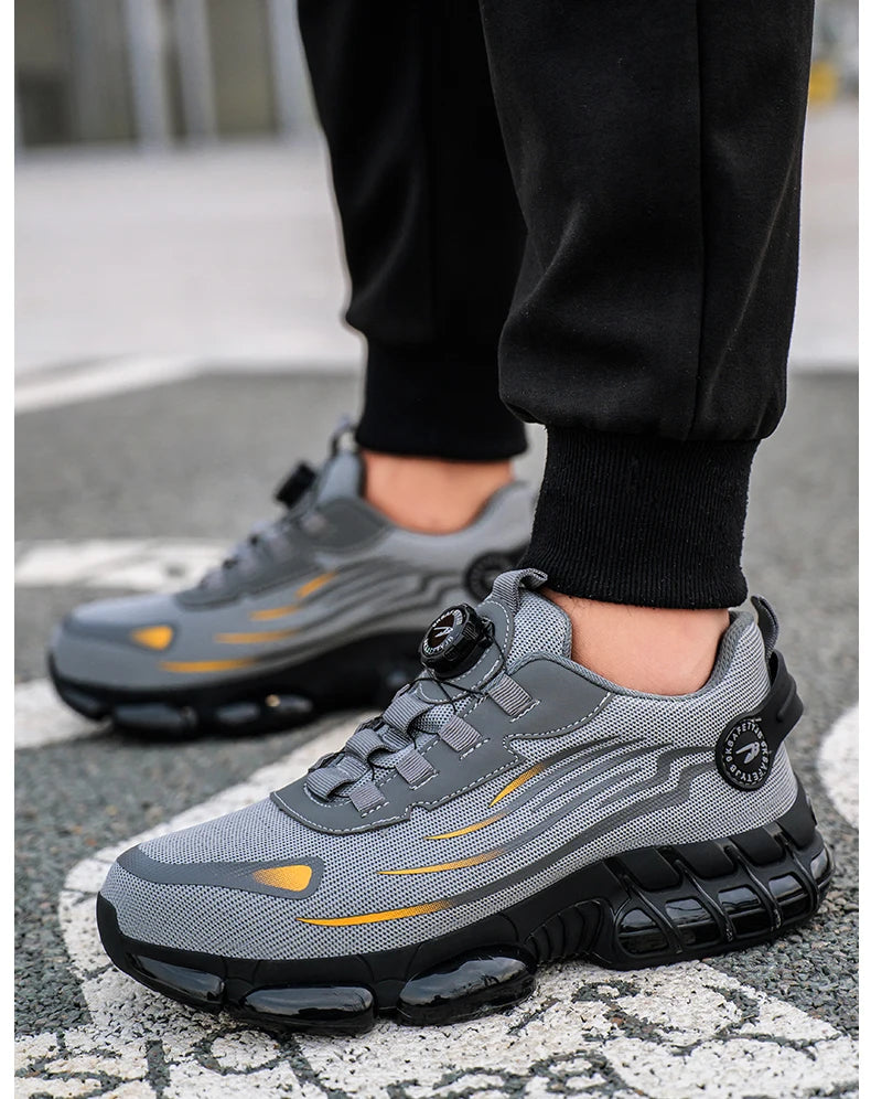 Men Rotating Button Steel Toe Safety Shoes