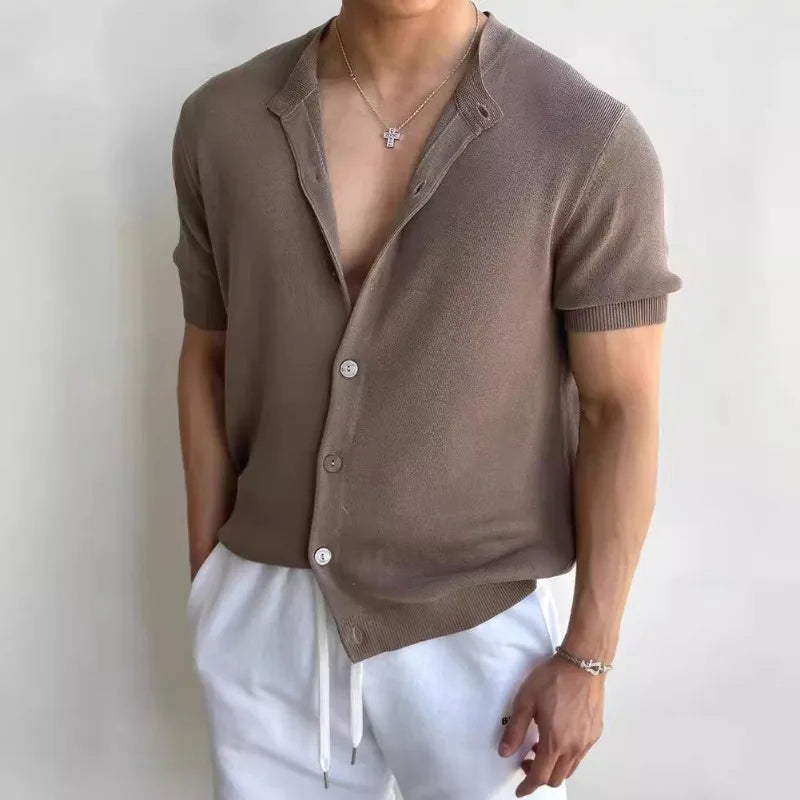 Men Short Sleeve Cardigan Knit